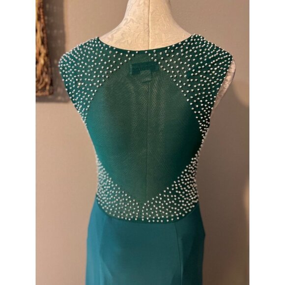 Jackie Jon Dress Emerald Green Silver 8 Stud Stretch Maxi Formal Party Event - Picture 5 of 11